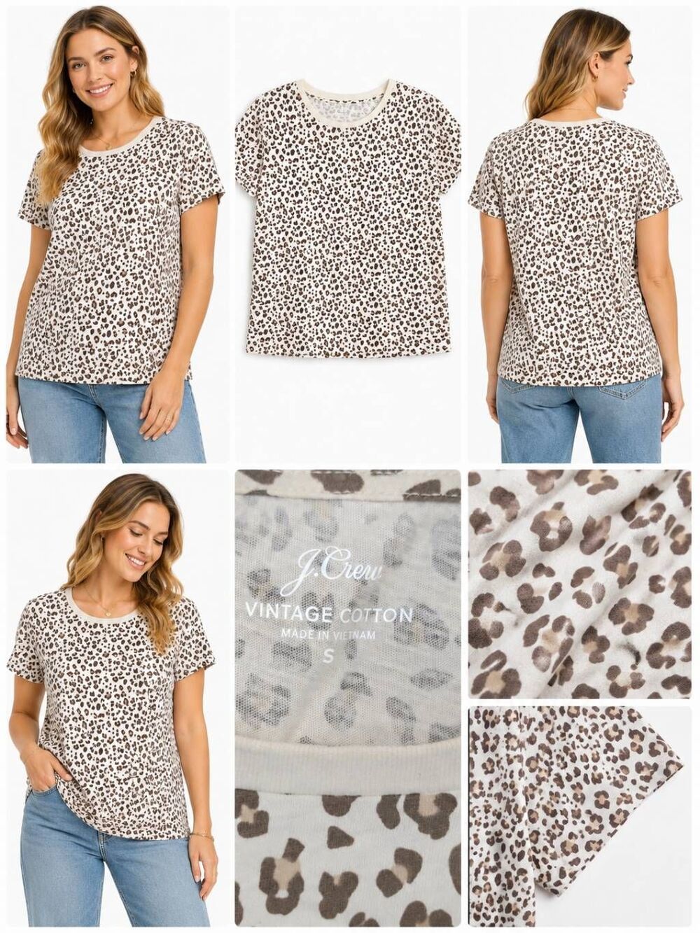 J.Crew Size S Leopard Print Vintage Cotton Tee Shirt